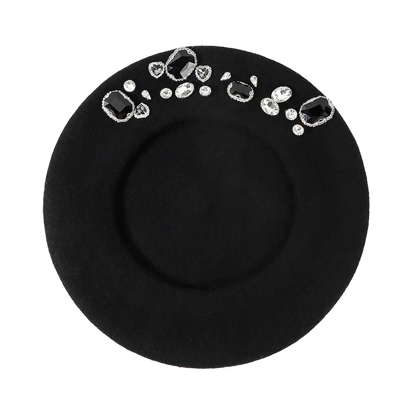 Stunning Rhinestone Wool Beret - Beret French Wool avaliação e preço