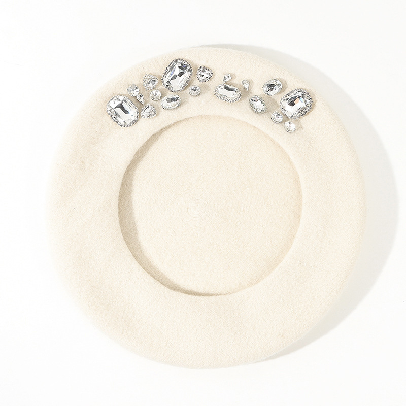 Stunning Rhinestone Wool Beret - Beret French Wool avaliação e preço