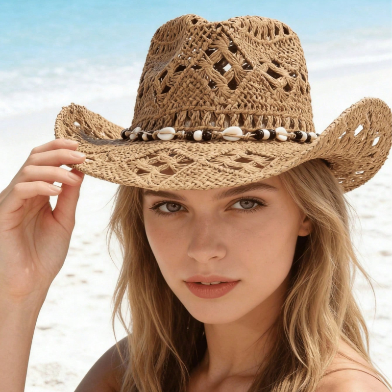 1pc Boho Shell Hollow Out Stra - Cowboy Hat Straw avaliação e preço