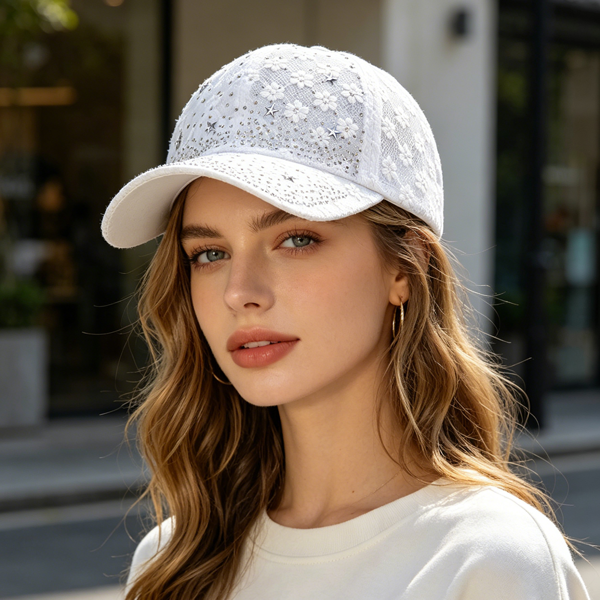 Shiny Rhinestone Lace Flower B - Baseball Cap Structured avaliação e preço
