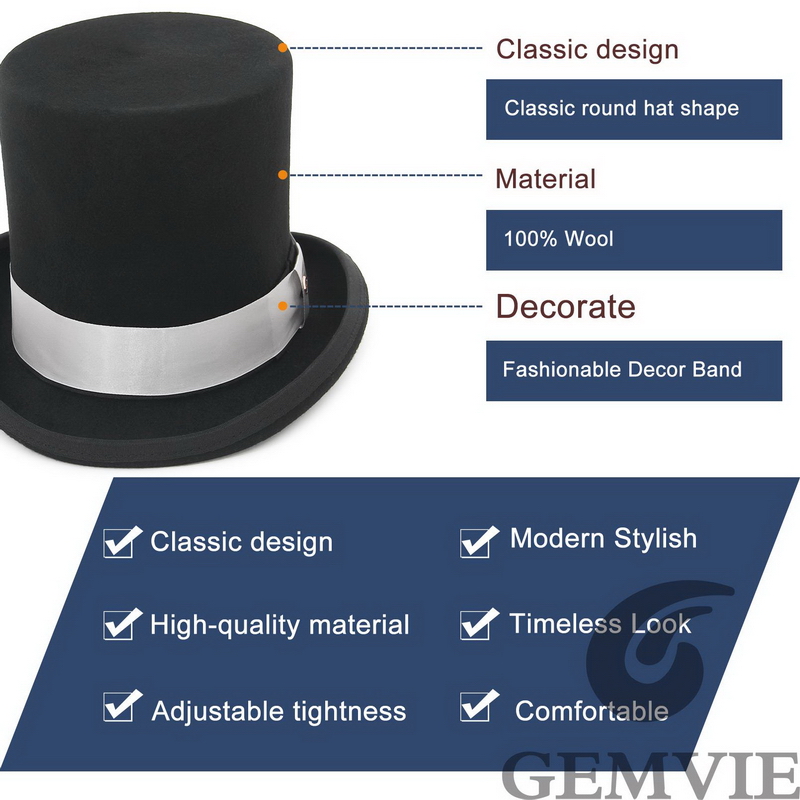 GEMVIE 17cm 100% Wool Felt Top - Fedora Hat Wool avaliação e preço