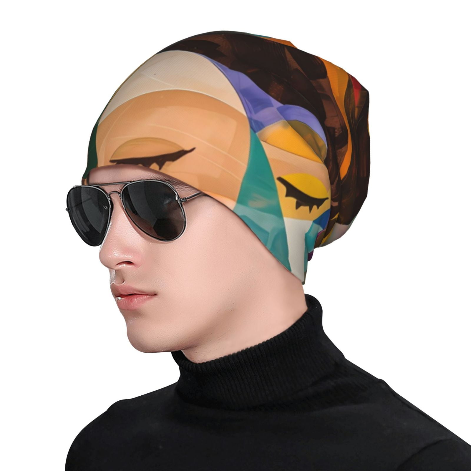 Abstract Musical Faces Printed - Beanie Cuffed Knit avaliação e preço