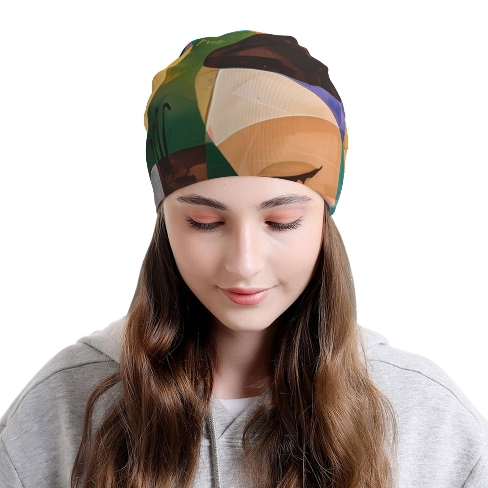 Abstract Musical Faces Printed - Beanie Cuffed Knit avaliação e preço