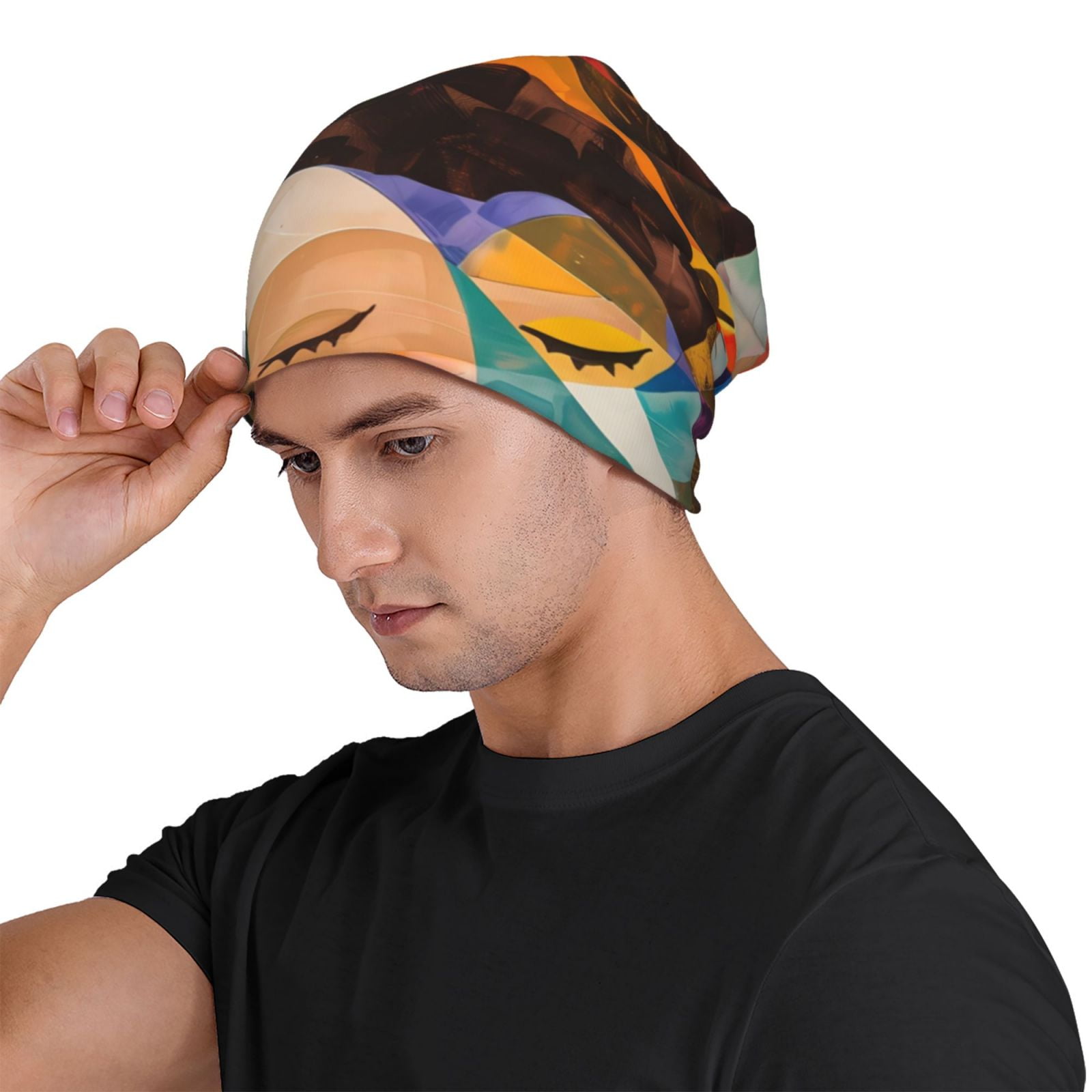 Abstract Musical Faces Printed - Beanie Cuffed Knit avaliação e preço