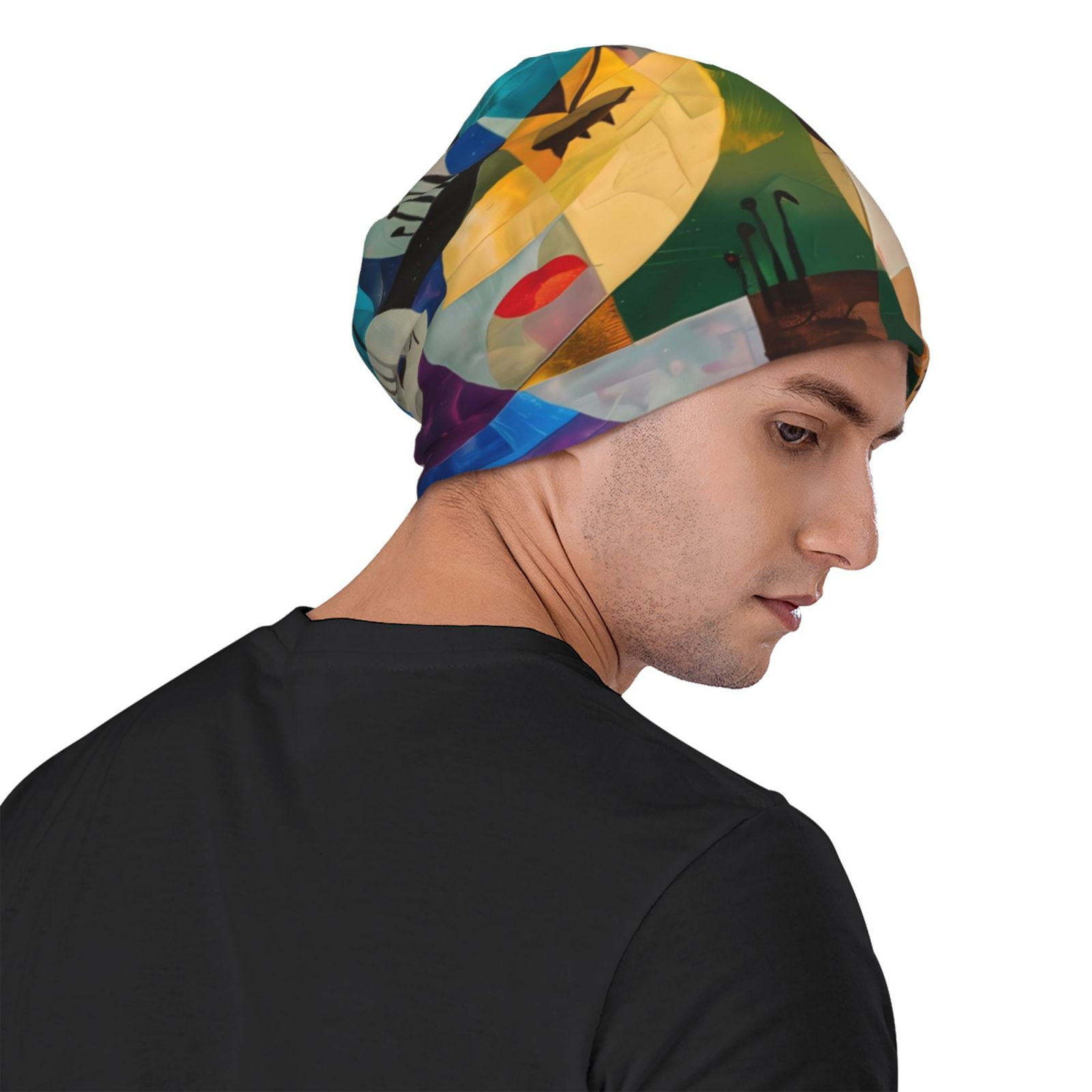 Abstract Musical Faces Printed - Beanie Cuffed Knit avaliação e preço