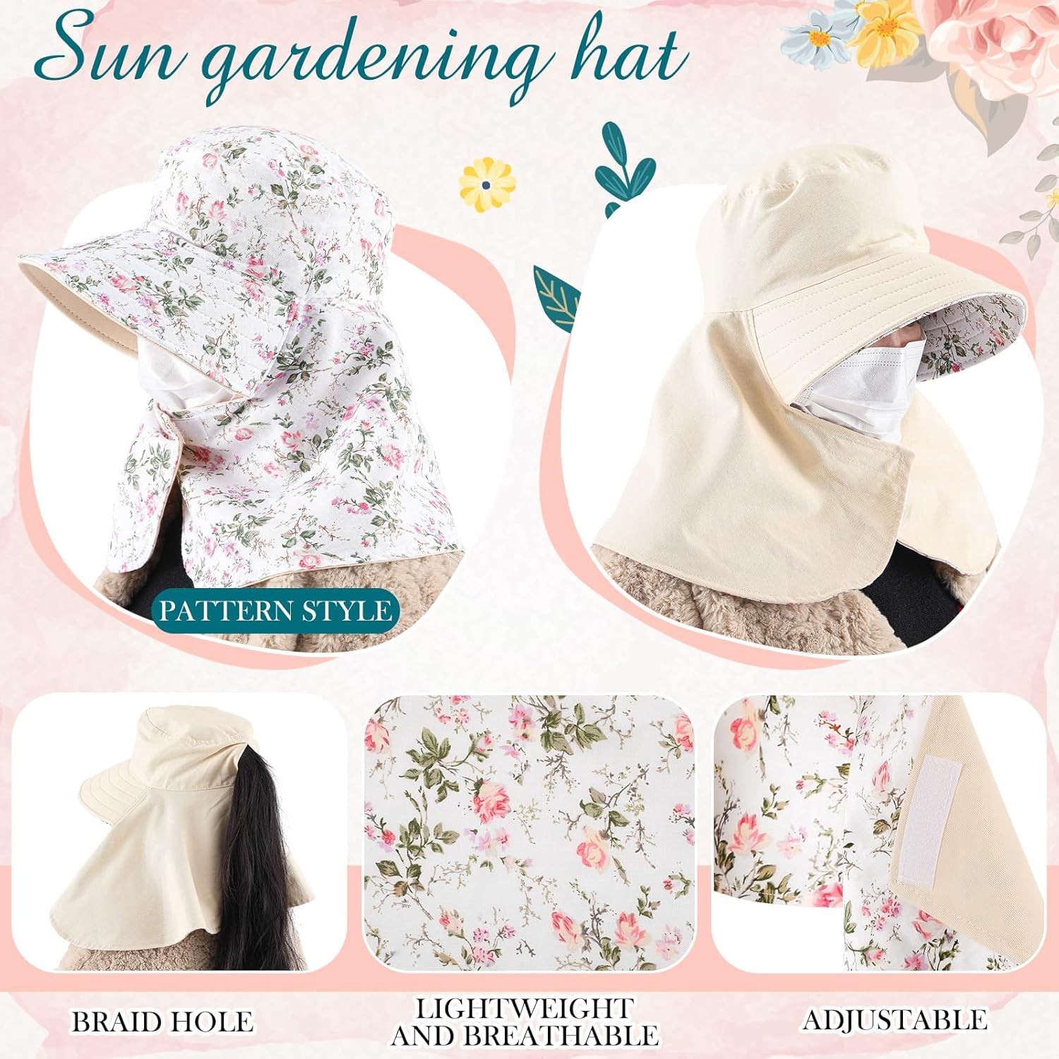 2 Pcs Floral Garden Hat for Wo - Sun Hat Wide Brim avaliação e preço