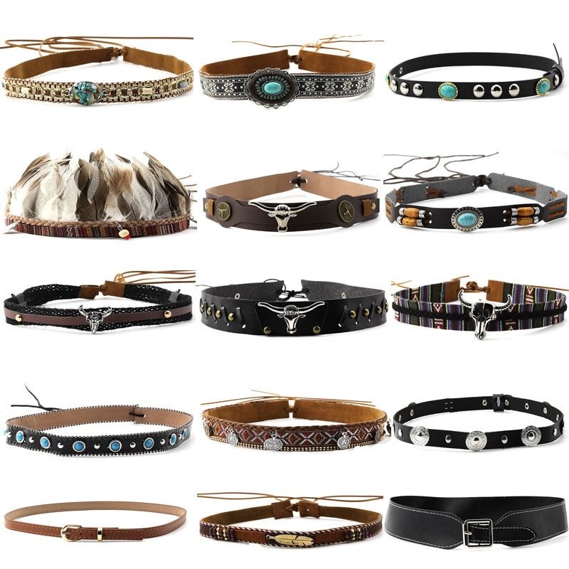 Retro Ethnic Style Belt, Headb - Cowboy Hat Straw avaliação e preço