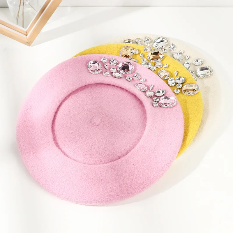 French Beret Thick Rhinestone  - Beret French Wool avaliação e preço