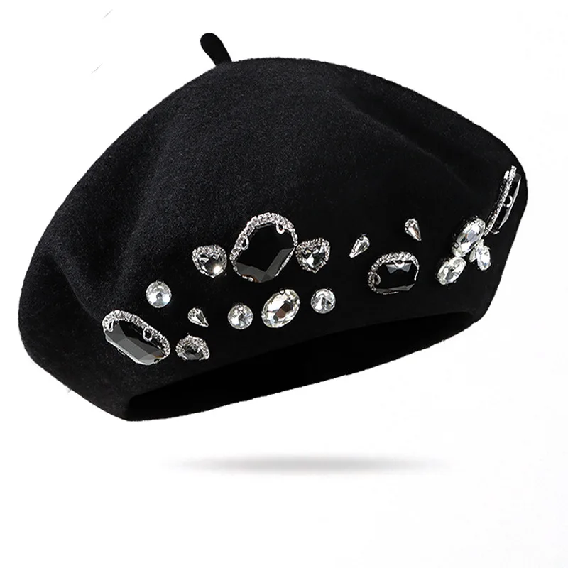 French Beret Thick Rhinestone  - Beret French Wool avaliação e preço