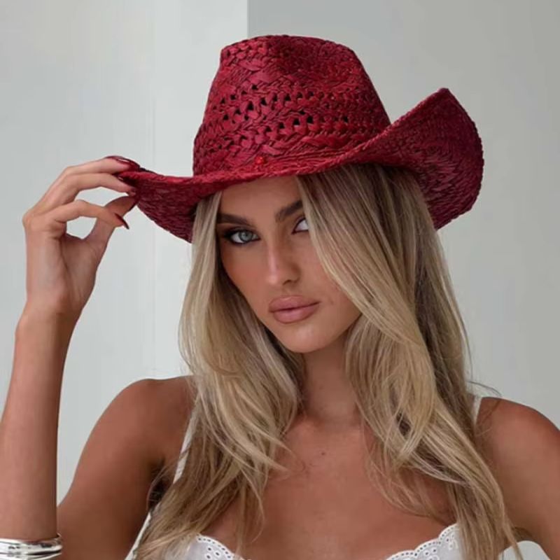 Cowboy hat red hand-painted su - Cowboy Hat Straw avaliação e preço