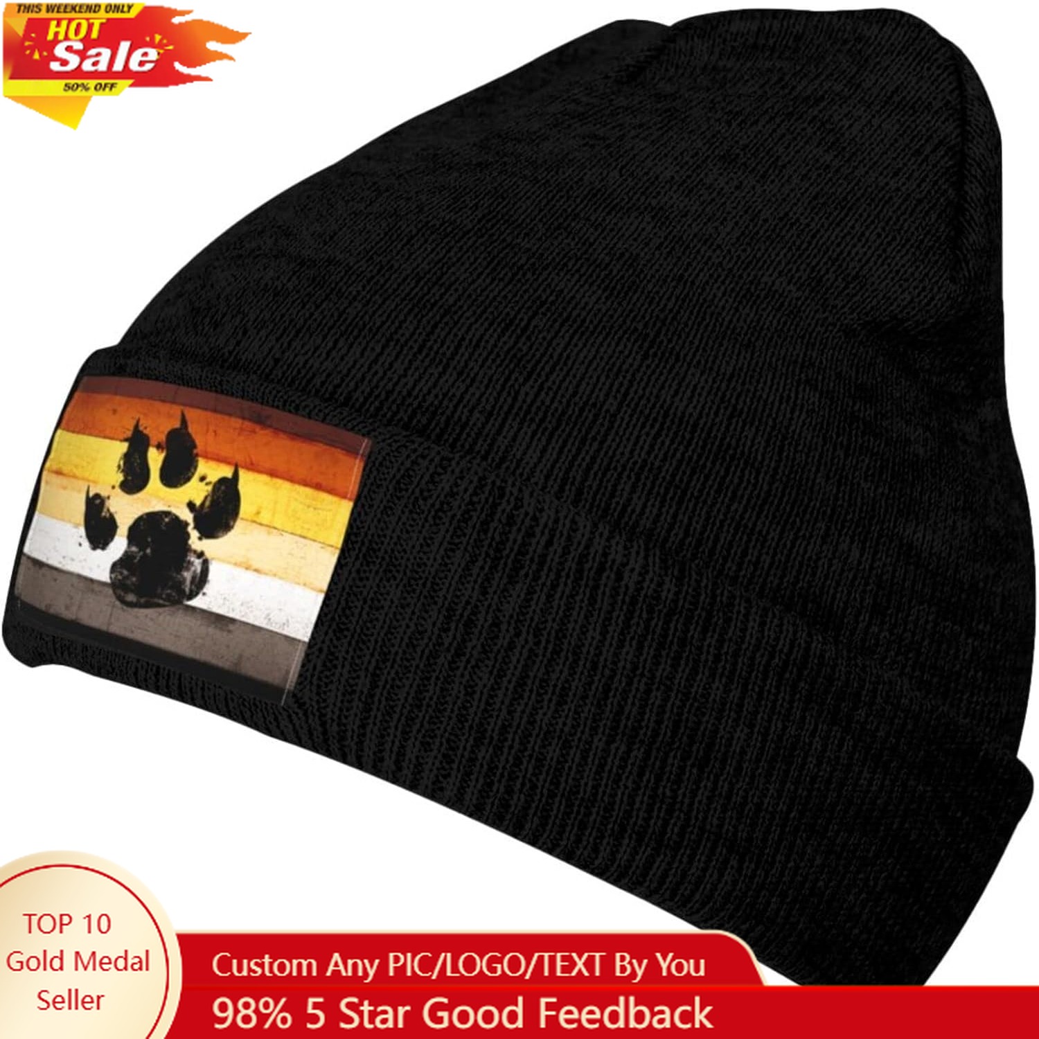 Gay Flag Bear paw LGBT Knit Be - Beanie Cuffed Knit avaliação e preço