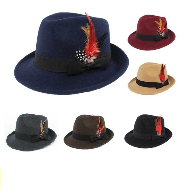Hot-Selling Feather Top Hat Br - Fedora Hat Wool avaliação e preço