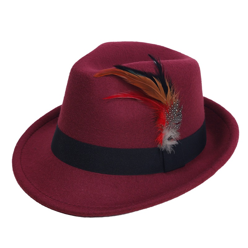 Hot-Selling Feather Top Hat Br - Fedora Hat Wool avaliação e preço